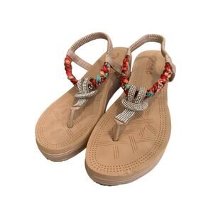 Women's Sandals Rhinestones Summer Platform Thong Braided Beach US Sz 10 (EU 41)